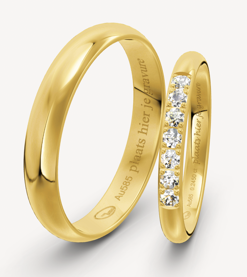 14kt Geel gouden trouwringen set met diamanten Tradition