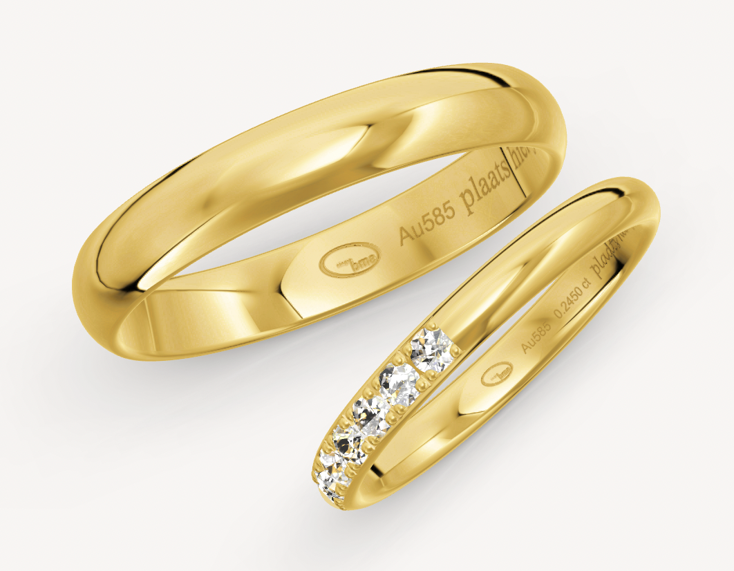 14kt Geel gouden trouwringen set met diamanten Tradition