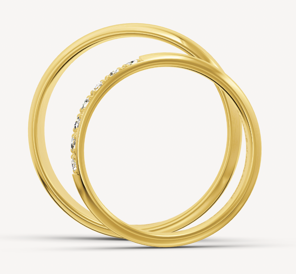 14kt Geel gouden trouwringen set met diamanten Tradition