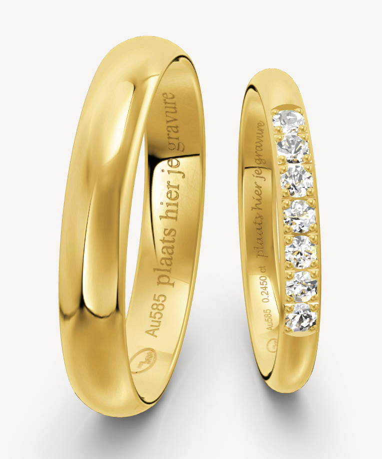 14kt Geel gouden trouwringen set met diamanten Tradition