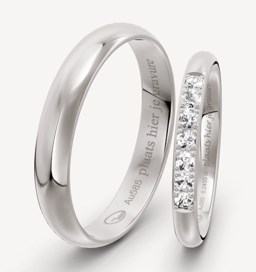14kt Wit gouden trouwringen set met diamanten Tradition