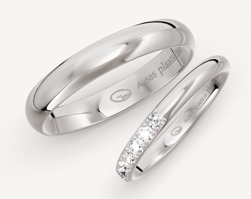 14kt Wit gouden trouwringen set met diamanten Tradition