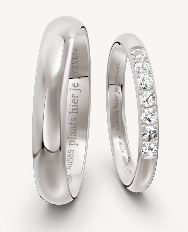 14kt Wit gouden trouwringen set met diamanten Tradition