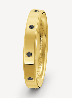 10 karaats geel gouden ring van 2.13 grsm en 3 mm breed. Bezet met 9 briljant geslepen diamanten met een totaalgewicht van 0.09crt Kleur: Zwart RingID: BMALDUCEJZ30